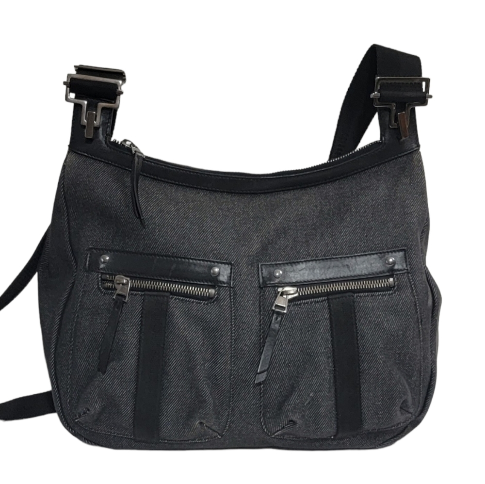 ⭐GUCCI Black Denim Canvas and Leather Crossbody Bag 101620 - Picture 3 of 11
